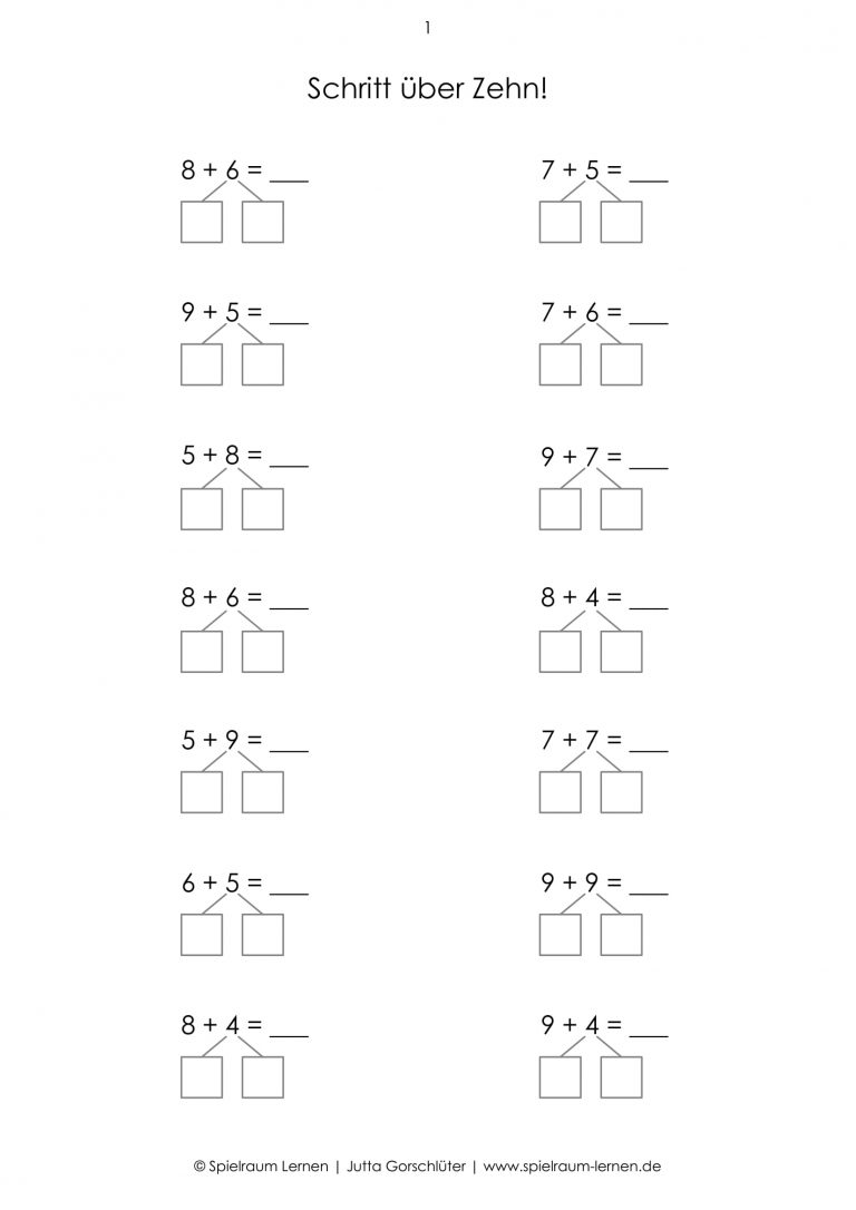 Zehnerüberschreitung (z.B. 7+5) - Spielraum Lernen