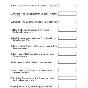 Übungen zur Bildung des Präteritums 1 (Lösung)